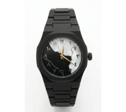 Matte Black Monochrome Watch with Split Mother-of-Pearl Arabic Dial
