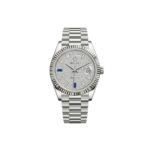 Rolex Day-Date Silver – Diamond Dial with Sapphire Accents
