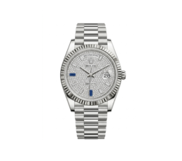Rolex Day-Date Silver – Diamond Dial with Sapphire Accents