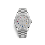 Rolex Day-Date Silver – Diamond Dial with Sapphire Accents