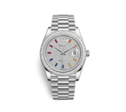 Rolex Day-Date Silver – Diamond Dial with Sapphire Accents