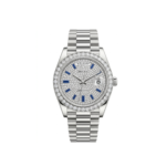 Rolex Day-Date Silver – Diamond Dial with Sapphire Accents