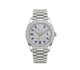 Rolex Day-Date Silver – Diamond Dial with Sapphire Accents