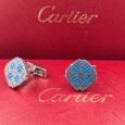 Cartier Blue Geometric Hexagon Cufflinks Silver Tone