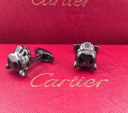 Cartier Bronze Panther Head Cufflinks – Black Finish Designer Animal Cufflinks for Men