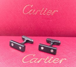 Cartier Cartier Black Bar Screw Motif Cufflinks – Matte Stainless Steel Luxury Cufflinks for Men