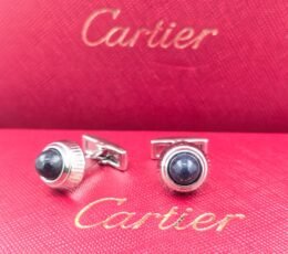 Cartier Cartier Black Stone Round Cufflinks – Silver-Tone Luxury Designer Cufflinks for Men