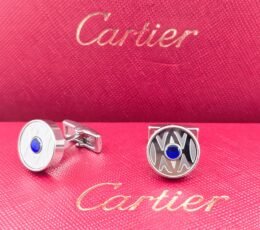 Cartier Cartier Blue Accent Geometric Round Cufflinks – Silver-Tone Luxury Designer Cufflinks for Men