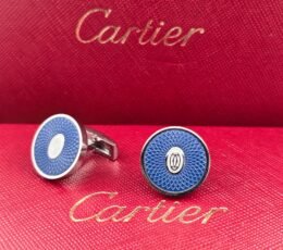 Cartier Cartier Blue Guilloche Round Cufflinks – Silver-Tone Luxury Designer Cufflinks for Men