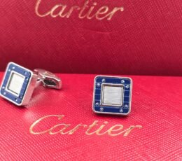 Cartier Blue Square Screw Design Cufflinks – Silver & Enamel Designer Cufflinks for Men