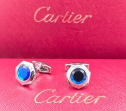 Cartier Cartier Blue Stone Hexagonal Cufflinks – Silver-Tone Luxury Designer Cufflinks for Men