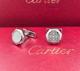 Cartier Cartier Engraved Pattern Hexagon Cufflinks – Silver Designer Luxury Cufflinks for Men