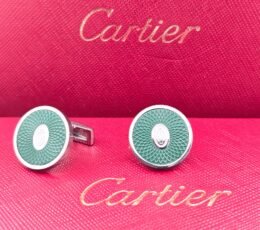 Cartier Cartier Green Guilloche Round Cufflinks – Silver Designer Cufflinks for Men