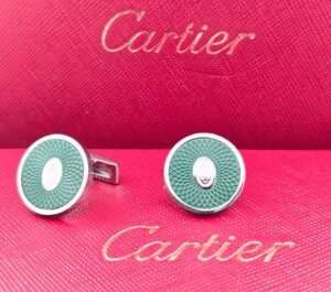 Cartier Cartier Green Guilloche Round Cufflinks