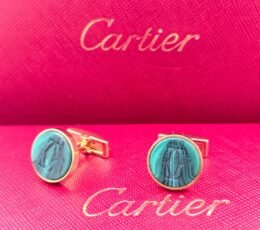 Cartier Cartier Green Stone Logo Cufflinks – Gold-Tone Luxury Designer Cufflinks for Men