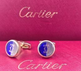 Cartier Cartier Half Blue Enamel Textured Cufflinks – Gold Designer Cufflinks for Men