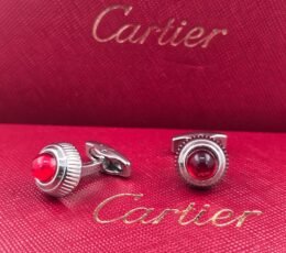 Cartier Cartier Red Cabochon Stone Cufflinks – Silver Designer Luxury Cufflinks for Men