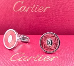 Cartier Cartier Red Guilloche Round Cufflinks – Silver-Tone Luxury Designer Cufflinks for Men