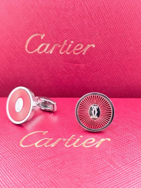 Cartier Cartier Red Guilloche Round Cufflinks