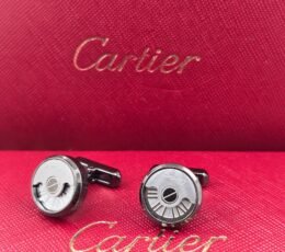 Cartier Cartier Roman Dial Round Cufflinks – Black & Silver Luxury Designer Cufflinks for Men