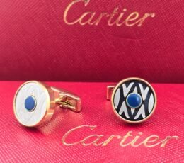 Cartier Cartier Round Blue Stone Pattern Cufflinks – Gold & Enamel Designer Cufflinks for Men