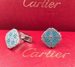 Cartier Geometric Turquoise Enamel Cufflinks – Silver Designer Pattern Cufflinks for Men