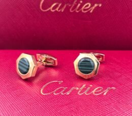 Cartier Hexagon Green Stone Cufflinks – Gold Tone Designer Cufflinks for Men