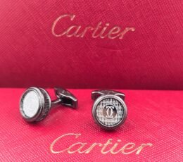 Cartier Monogram Pattern Round Cufflinks – Black & Silver Designer Cufflinks for Men