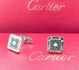 Cartier Square Pattern Turquoise Enamel Cufflinks – Silver Designer Grid Cufflinks for Men