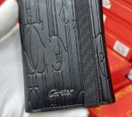Cartier Style Black Wallet – Textured Bifold with Strap