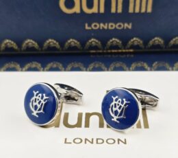 Dunhill Blue Enamel Logo Cufflinks – Silver Designer Cufflinks for Men