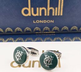 Dunhill Green Enamel Logo Cufflinks – Silver Designer Cufflinks for Men