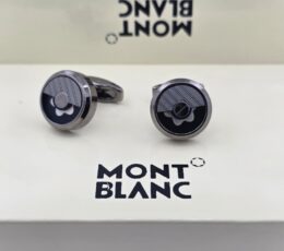 Montblanc Montblanc Half-Moon Pattern Cufflinks – Black & Silver Luxury Designer Cufflinks for Men