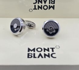 Montblanc Montblanc Half-Textured Black Dial Cufflinks – Silver Designer Cufflinks for Men