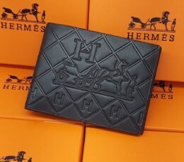 Hermes Style Black Wallet – Luxury Embossed Bifold
