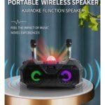 2 Wireless Microphones Bluetooth Party Speaker – High Power Portable Bass System with RGB Lights & Disco Ball - Image 5