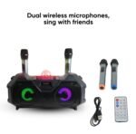 2 Wireless Microphones Bluetooth Party Speaker – High Power Portable Bass System with RGB Lights & Disco Ball - Image 6