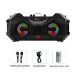 2 Wireless Microphones Bluetooth Party Speaker – High Power Portable Bass System with RGB Lights & Disco Ball