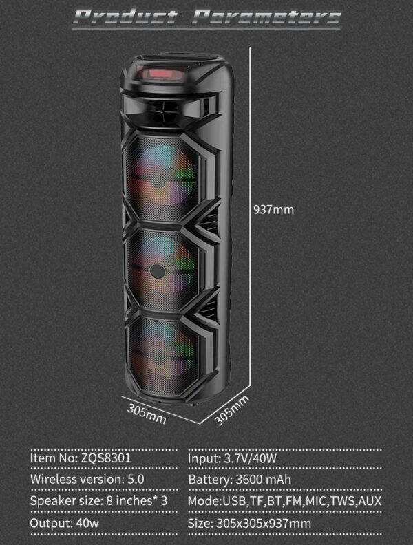 Super Bass Portable Wireless Speaker - Dual 8" Woofers with RGB Lights - Image 6
