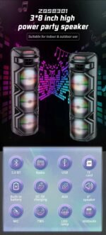 Super Bass Portable Wireless Speaker - Dual 8" Woofers with RGB Lights - Image 7