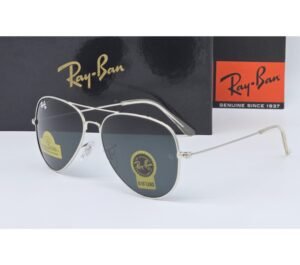 Ray-Ban Aviator Style Sunglasses (Black with Silver Frame)