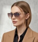 Fendi FF 0406/S Defender Gold Metal Cat-Eye FF Monogram Gradient Lens Sunglasses