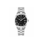 Tissot Inspired Classic Black Dial Silver-Tone Wristwatch - Stainless Steel Link Bracelet