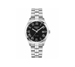 Tissot Inspired Classic Black Dial Silver-Tone Wristwatch - Stainless Steel Link Bracelet