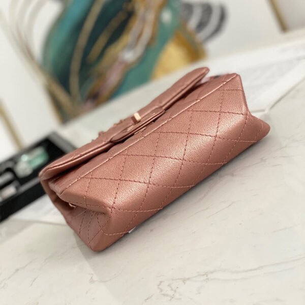 Chanel 2.55 Mini Metallic Rose Gold Quilted Leather Women's Shoulder Handbag - Image 7