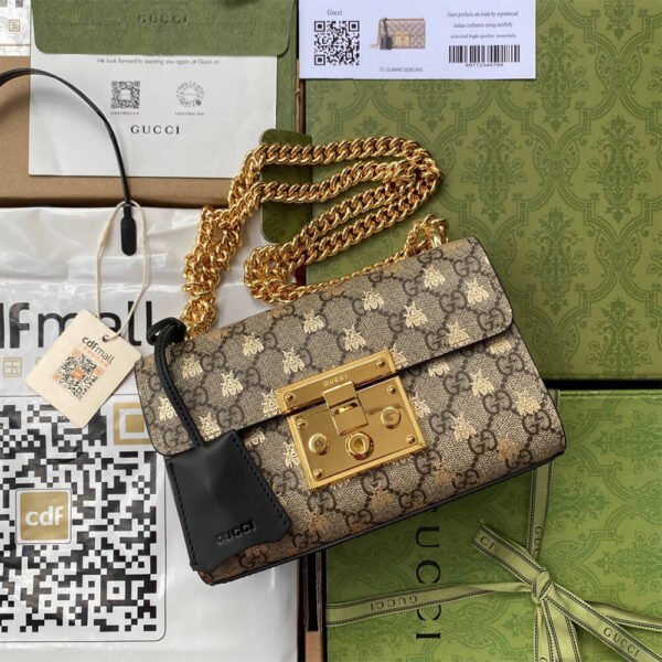 Padlock small GG bees shoulder bag - Image 3