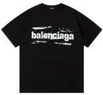 Balenciaga Chalk Logo Print Black Cotton Crew Neck T-Shirt - Image 2