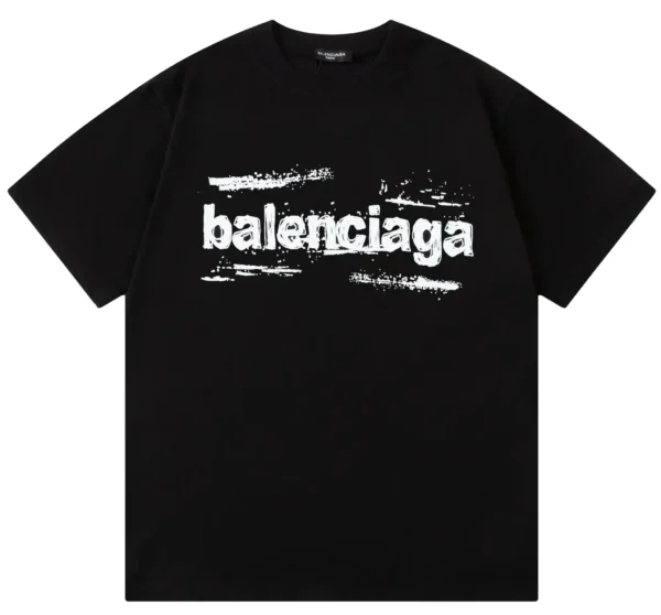 Balenciaga Chalk Logo Print Black Cotton Crew Neck T-Shirt - Image 2