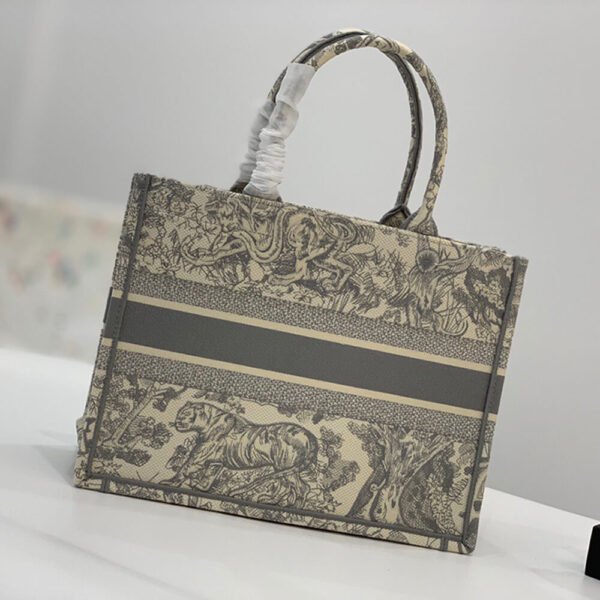 Dior Book Tote Small Grey Toile de Jouy Embroidered Canvas Women's Tote Bag - Image 4