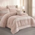 Luxury Soft Nude Mauve Floral Lace Comforter Set